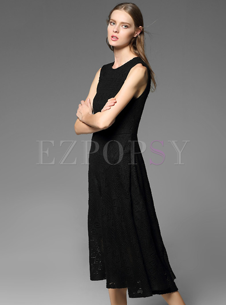 Dresses Knitted Dresses Black Slim Long Knit Dress