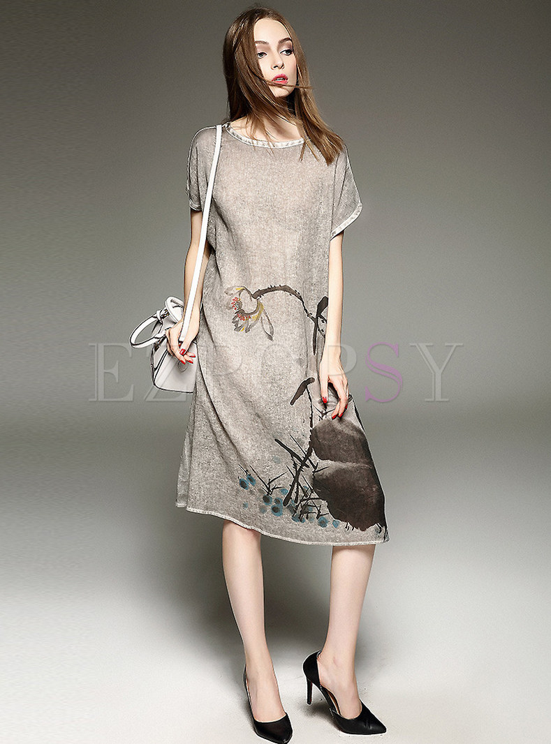 Dresses | Shift Dresses | Ink Print Linen Blend Dress