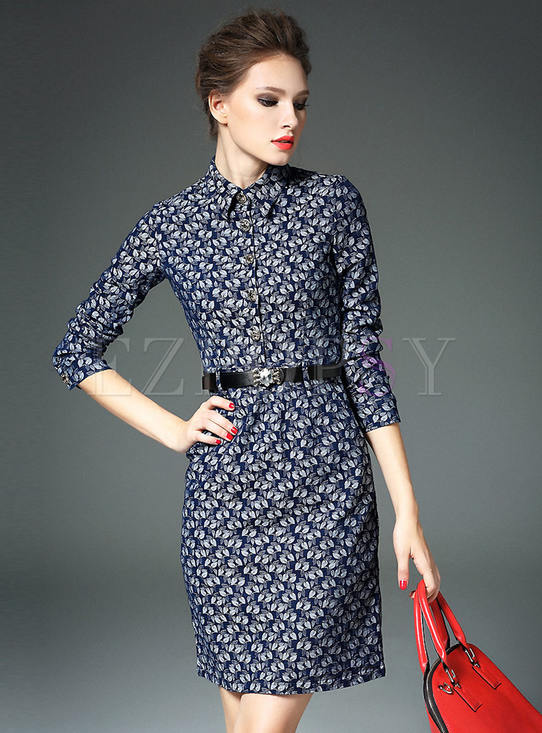 Lapel Print Belted Slim Dress | Ezpopsy.com