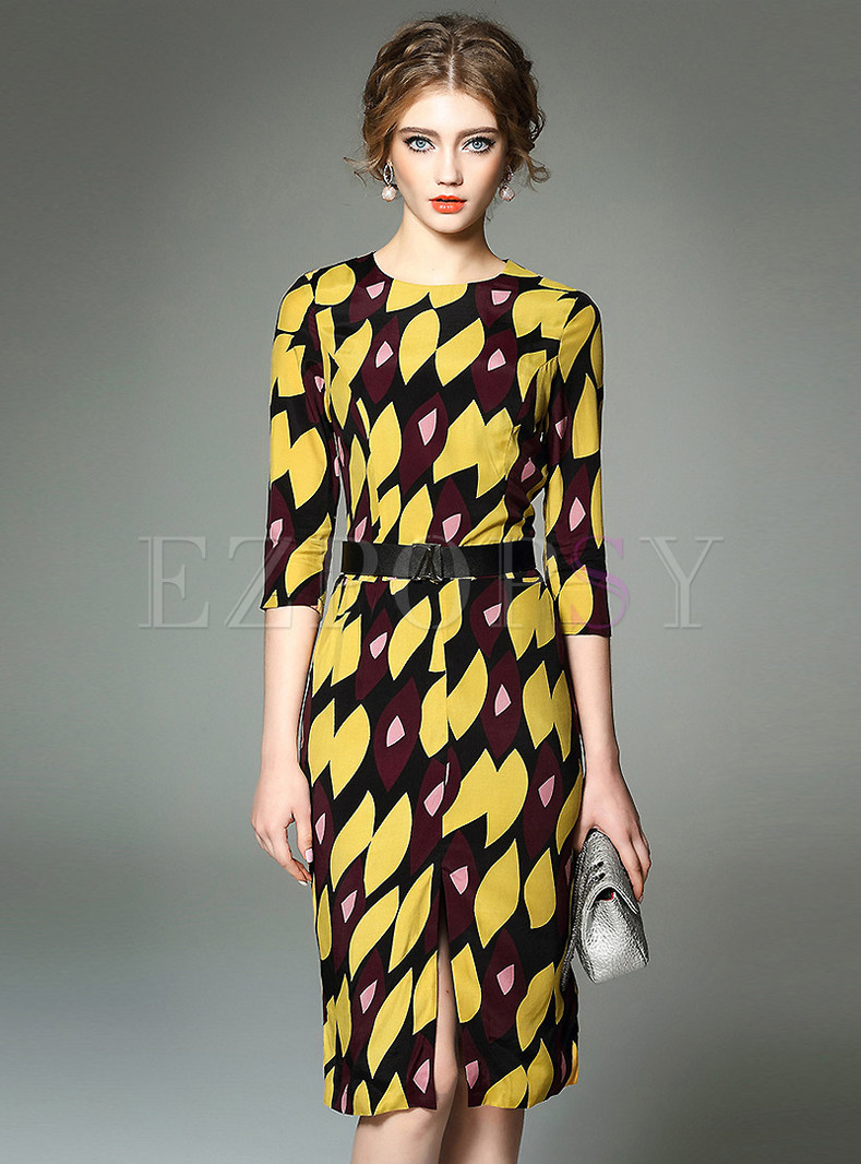 Dresses | Bodycon Dresses | Geometric Print Belted Dress