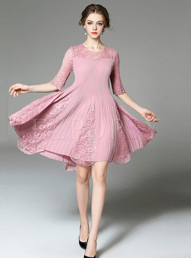 Dresses | Skater Dresses | Lace Patch Ruffled Dress