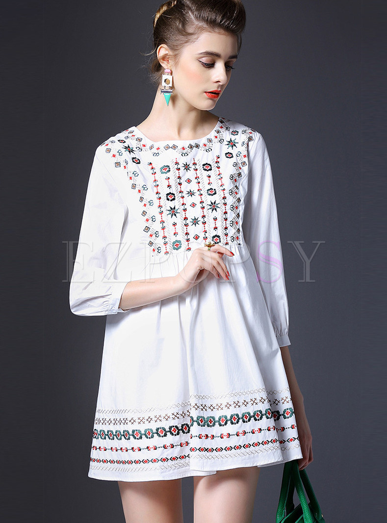 Loose Embroidery Cotton Dress