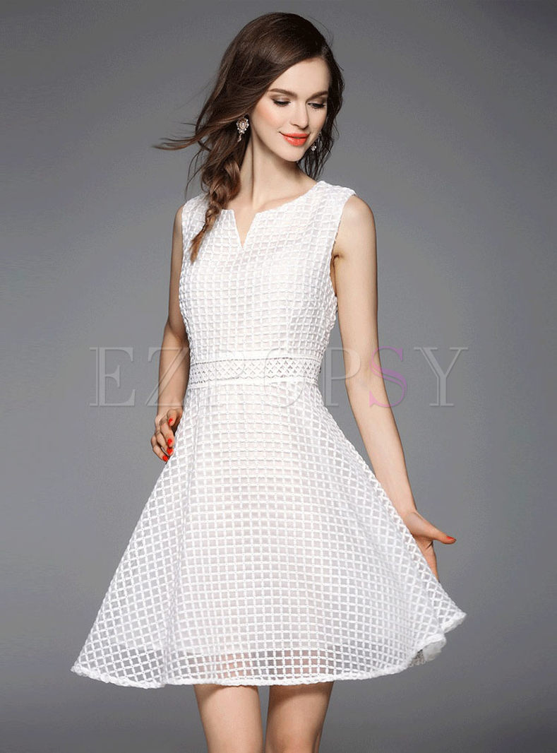 Dresses | Skater Dresses | White Plaid A-Line Dress