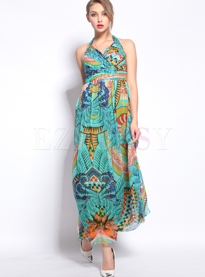 Dresses | Maxi Dresses | V-Neck Print Silk Maxi Dress