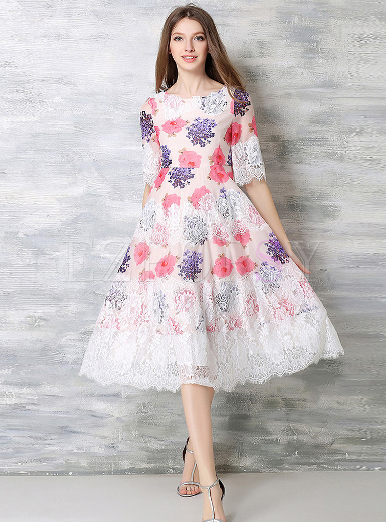 Dresses | Skater Dresses | Lace Patch Print Dress