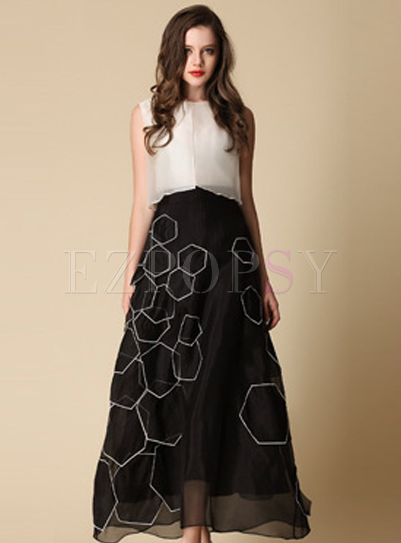 Dresses | Maxi Dresses | Embroidery O-Neck Patch Maxi Dress