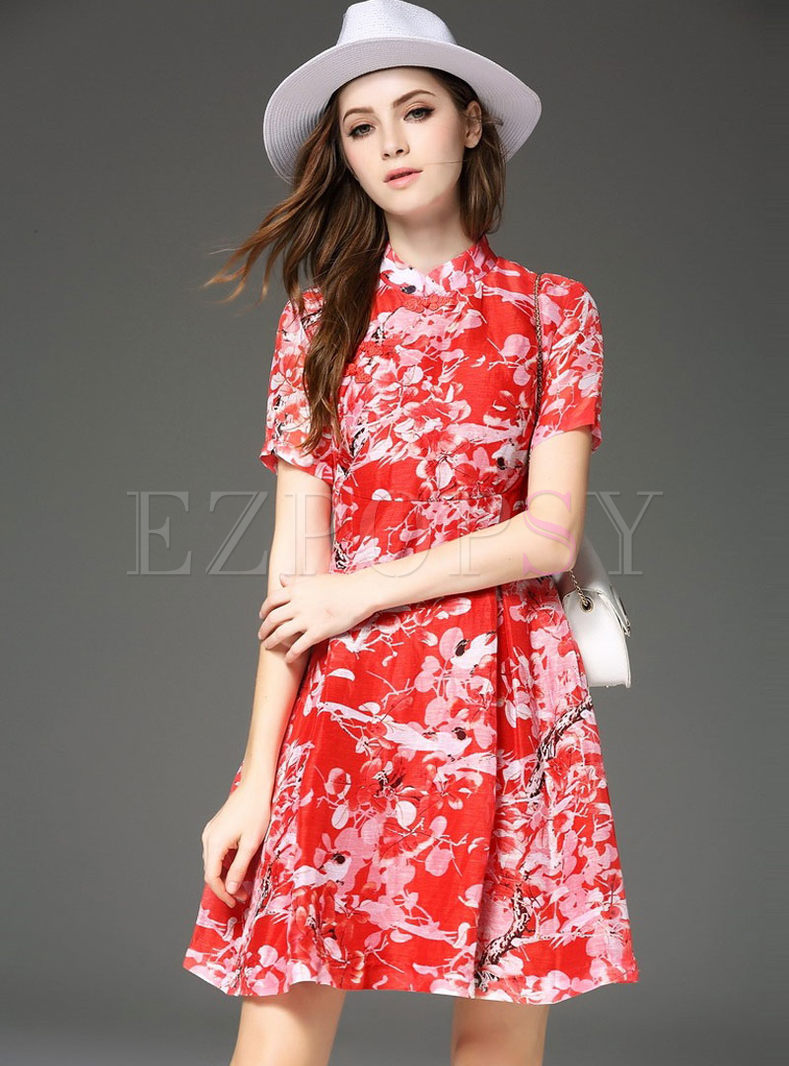 Fashion Print Improved Cheongsam Dress