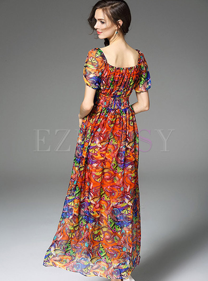 Dresses | Maxi Dresses | Slim Silk Floral Print Maxi Dress