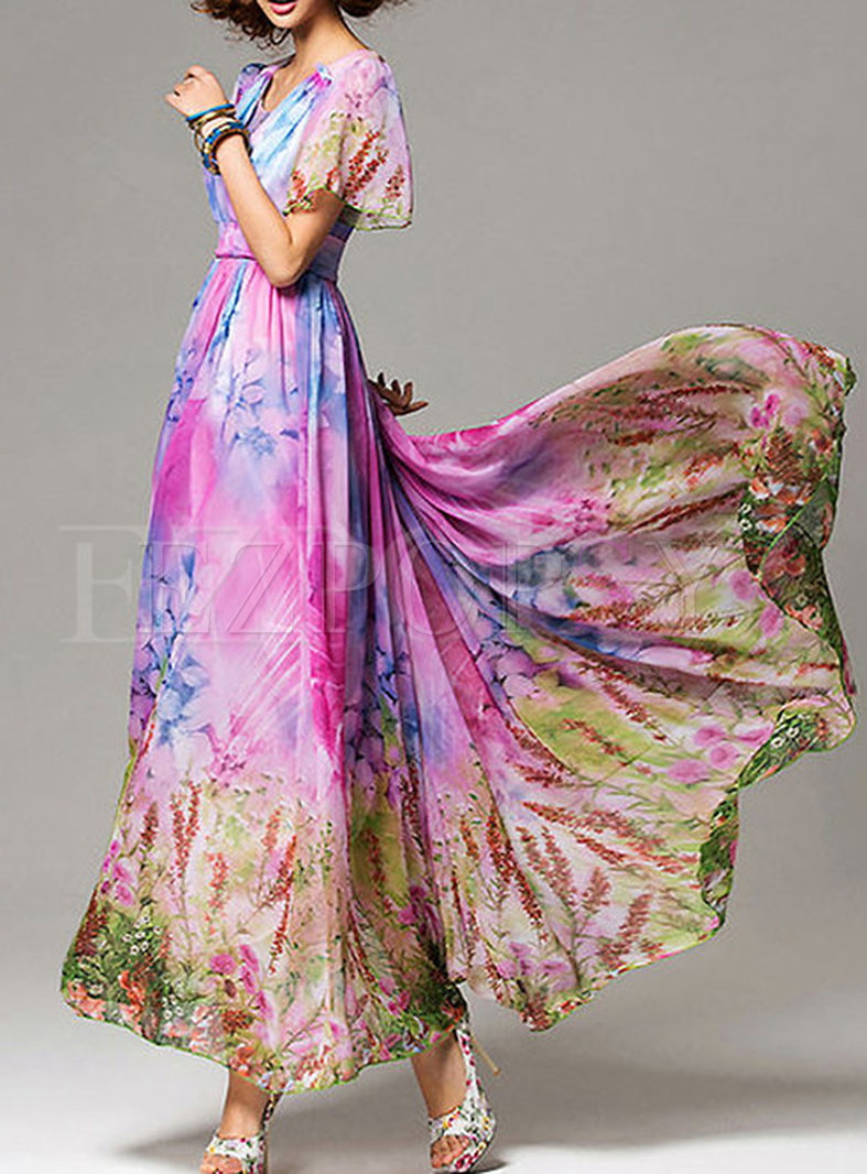 Dresses | Maxi Dresses | Floral Print Short Sleeve Maxi Dress