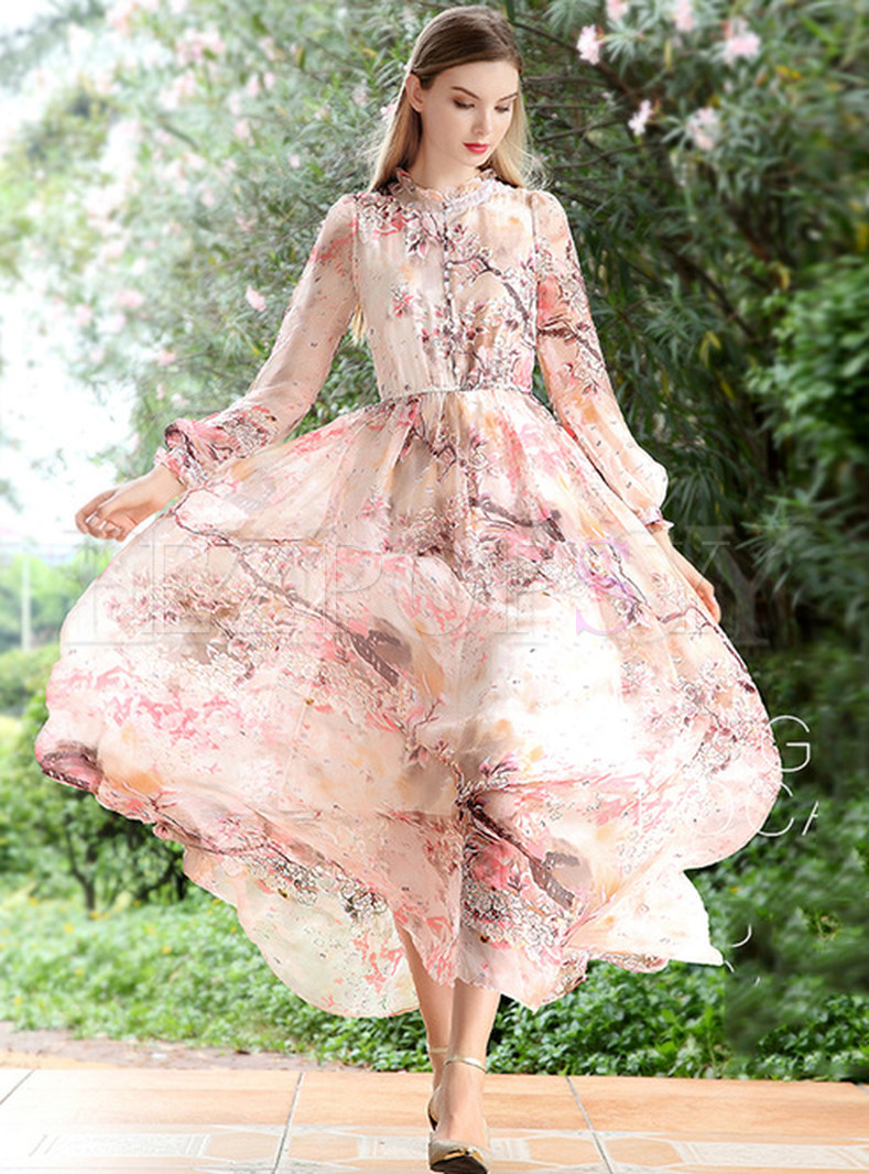 Dresses | Maxi Dresses | Summer Long Sleeve Chiffon Print Maxi Dress