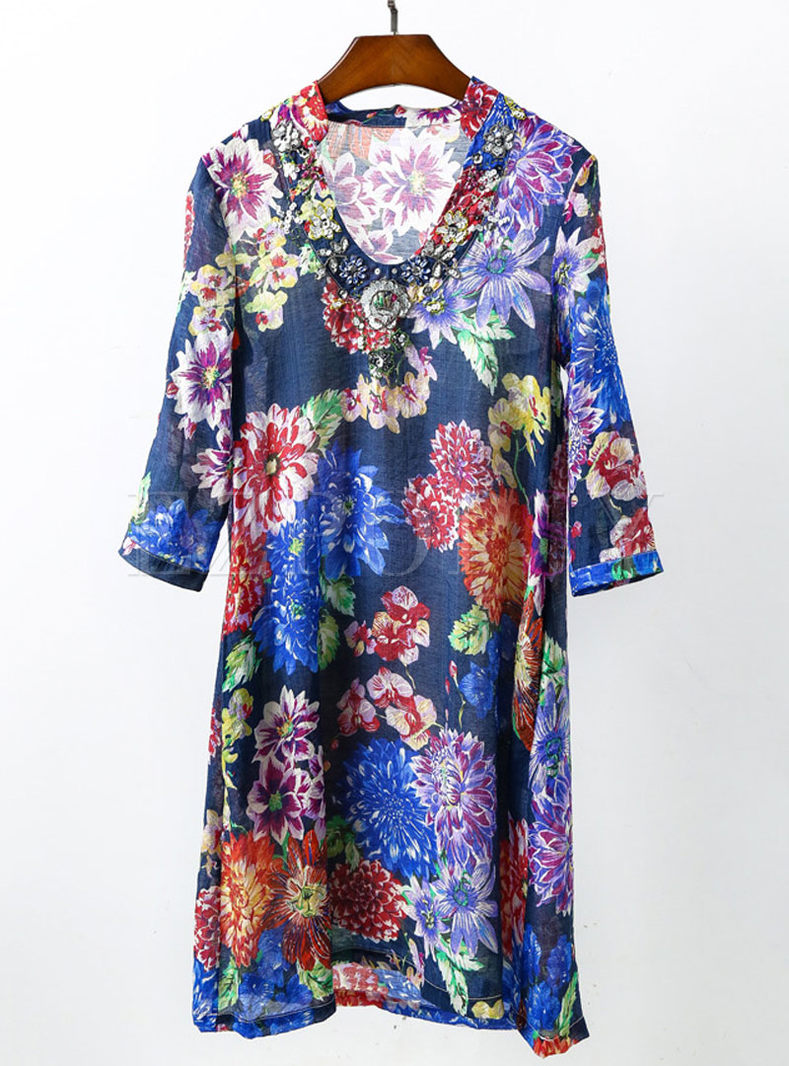 Dresses | Shift Dresses | Floral Print Bead Loose Dress