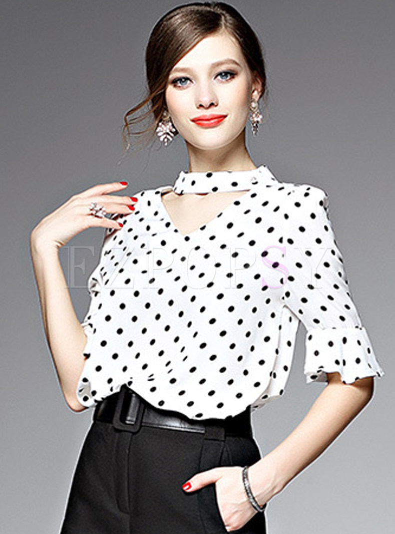 Tops | Blouses | Sexy Dot Print Slim Blouse