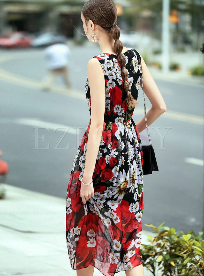 Dresses | Maxi Dresses | Silk Flower Print A-Line Maxi Dress