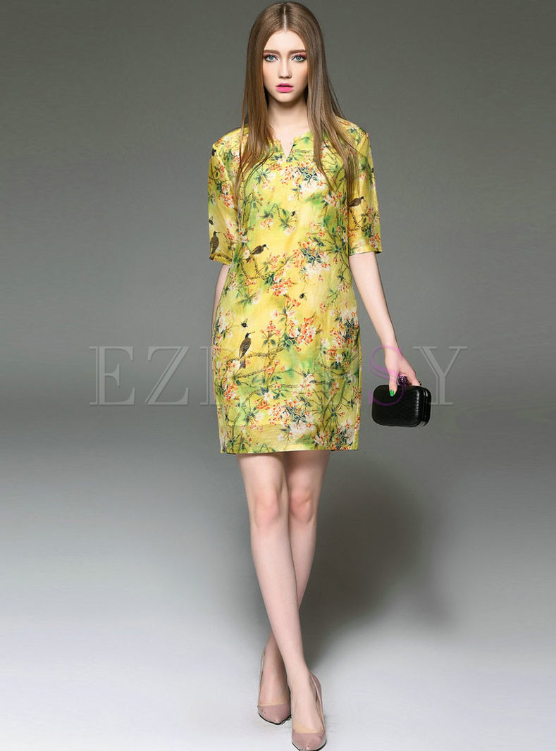 Dresses | Shift Dresses | Vintage Floral Print Silk Loose Dress