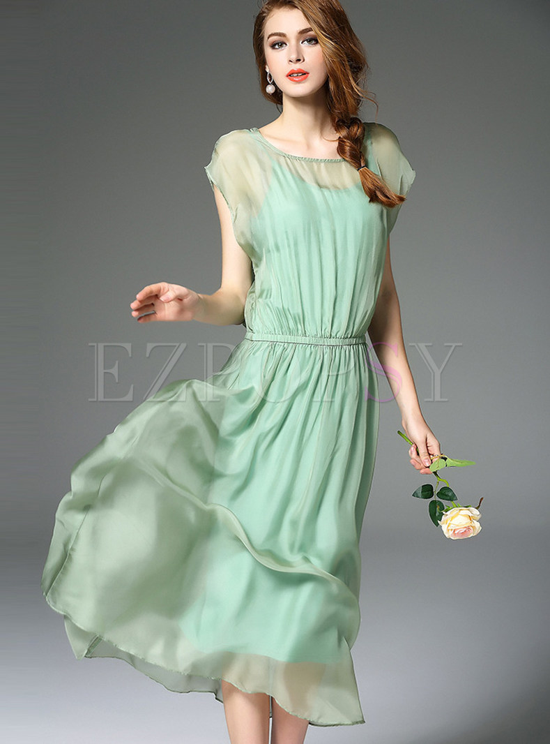 Pure Color O-Neck Maxi Dress | Ezpopsy.com