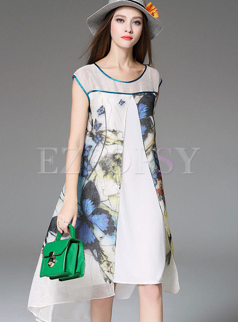 Dresses | Shift Dresses | Fashion Asymmetric Butterfly Print Dress