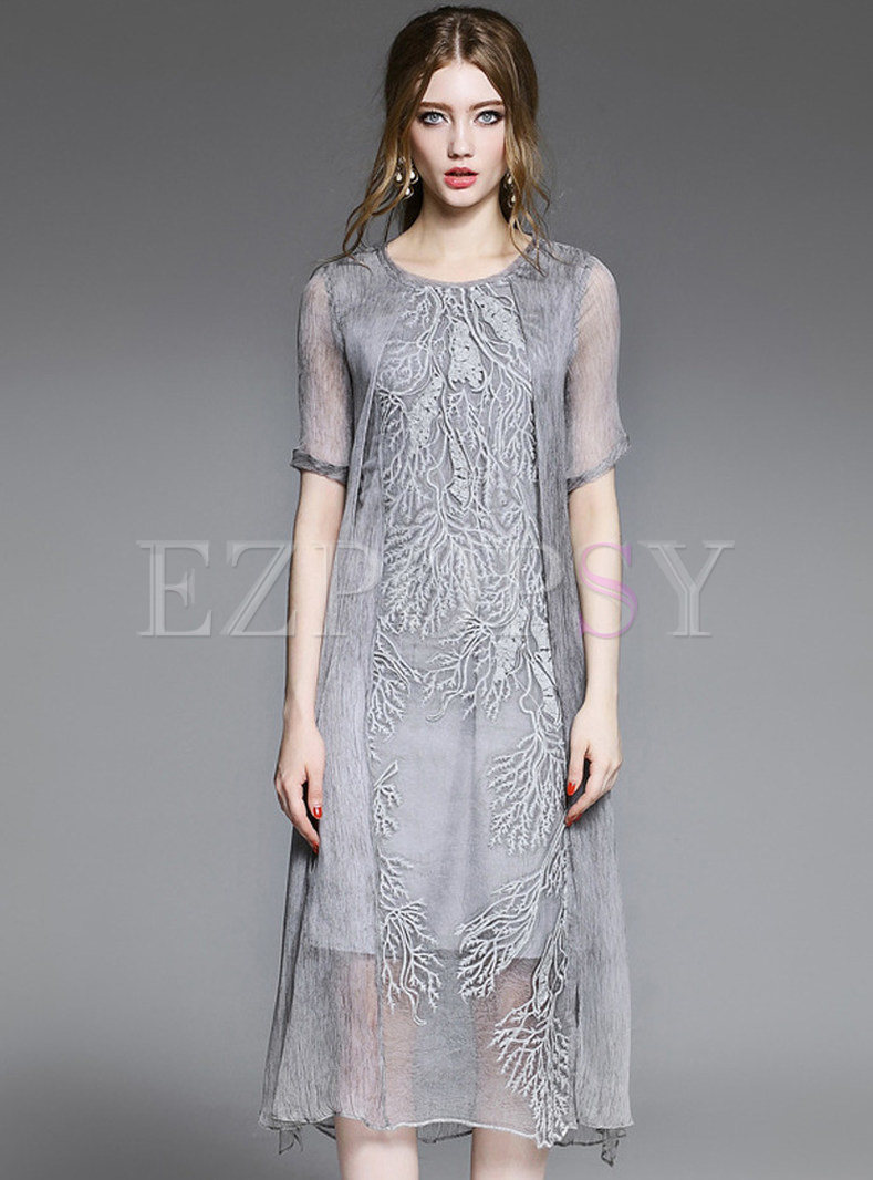 Dresses | Maxi Dresses | Short Sleeve Patch Print Long Dress