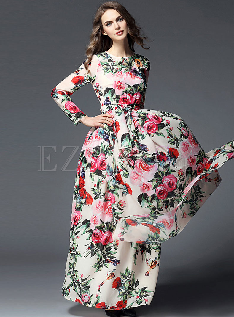 Dresses | Maxi Dresses | Rose Print Bead A-Line Maxi Dress