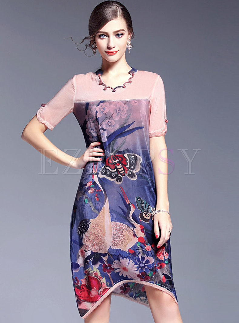 Dresses | Shift Dresses | Silk Vintage Print Loose Dress