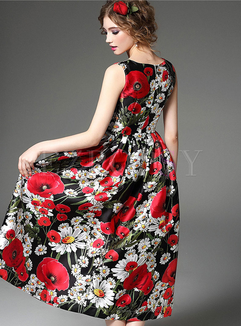 Dresses | Maxi Dresses | Classical Flower Print Sleeveless A-Line Maxi ...
