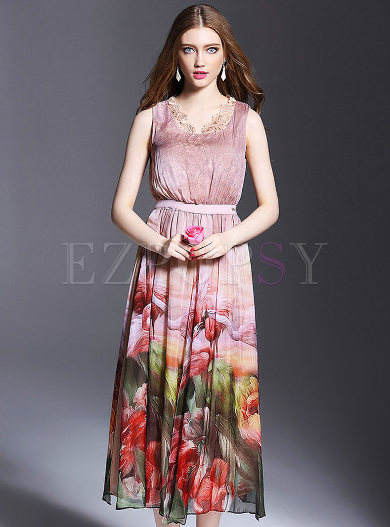 Dresses | Maxi Dresses | Fashion Silk Floral Print Maxi Dress