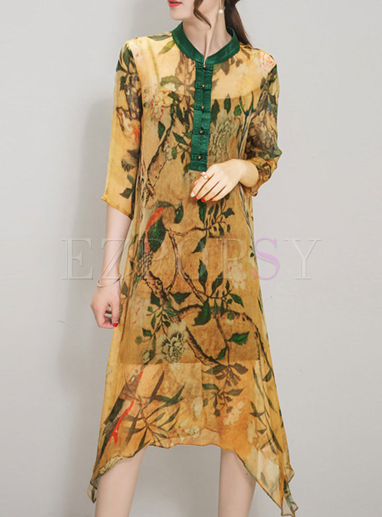 Dresses | Shift Dresses | Vintage Plant Print Improved Cheongsam Dress