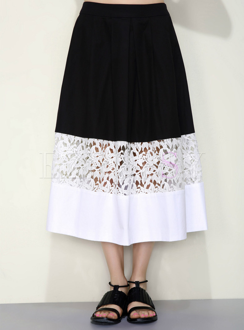Hollow Pure Color Patch Skirt