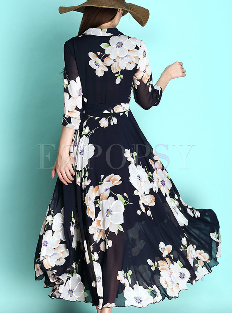 Dresses | Maxi Dresses | Flower Print Chiffon Bohemian Long Dress