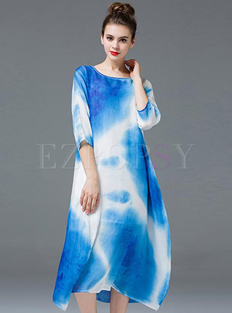 Gradient Color Linen Patch Maxi Dress