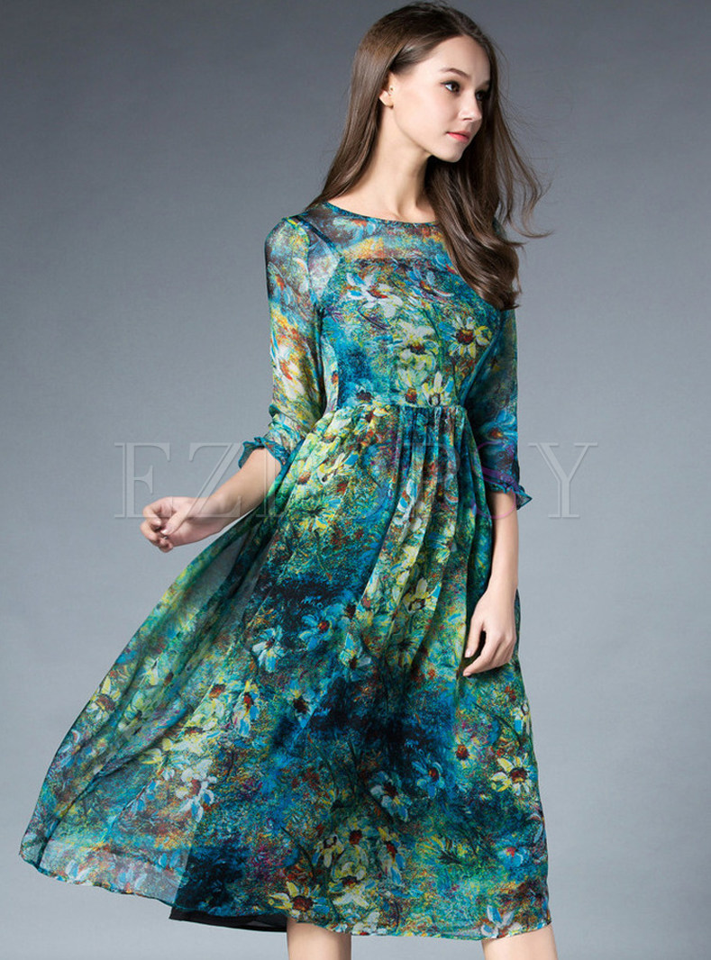 Dresses | Maxi Dresses | Vintage Polyester Print Patch Maxi Dress