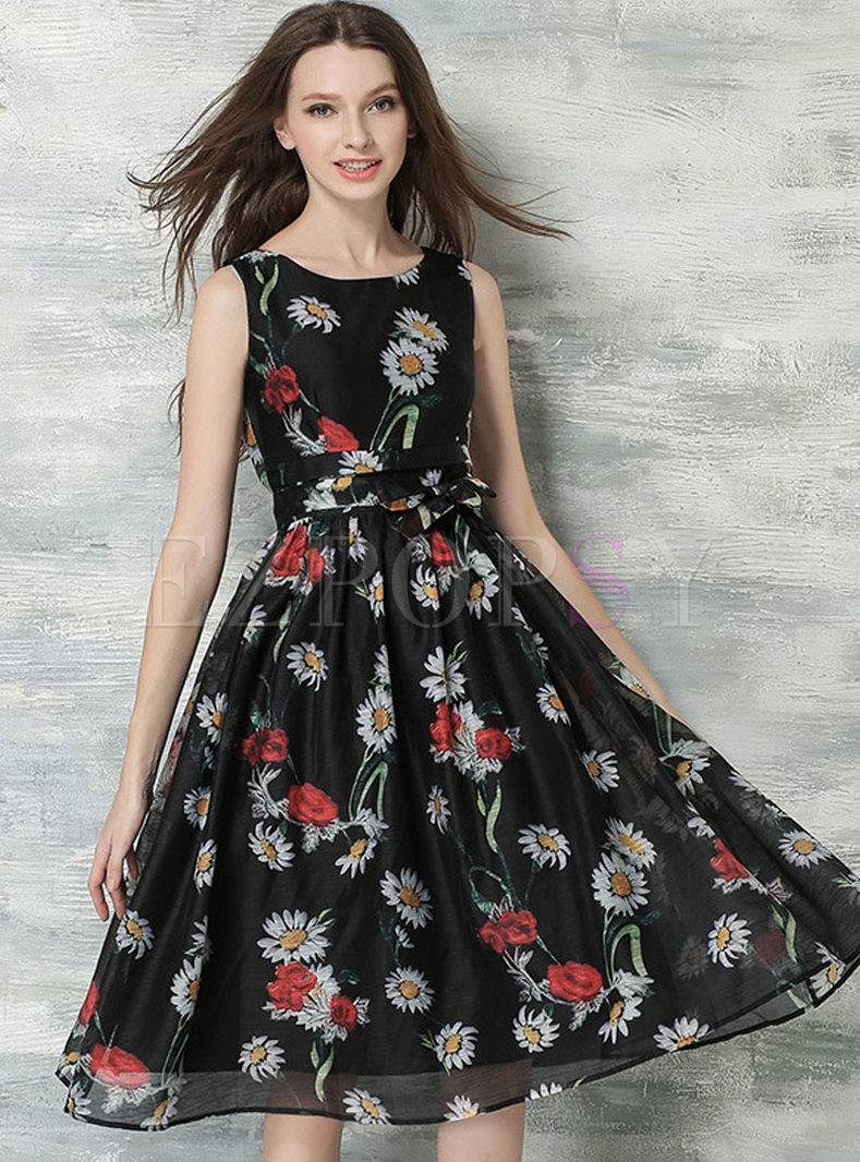 Dresses | Maxi Dresses | Chic Chrysanthemum Print High Waist Maxi Dress