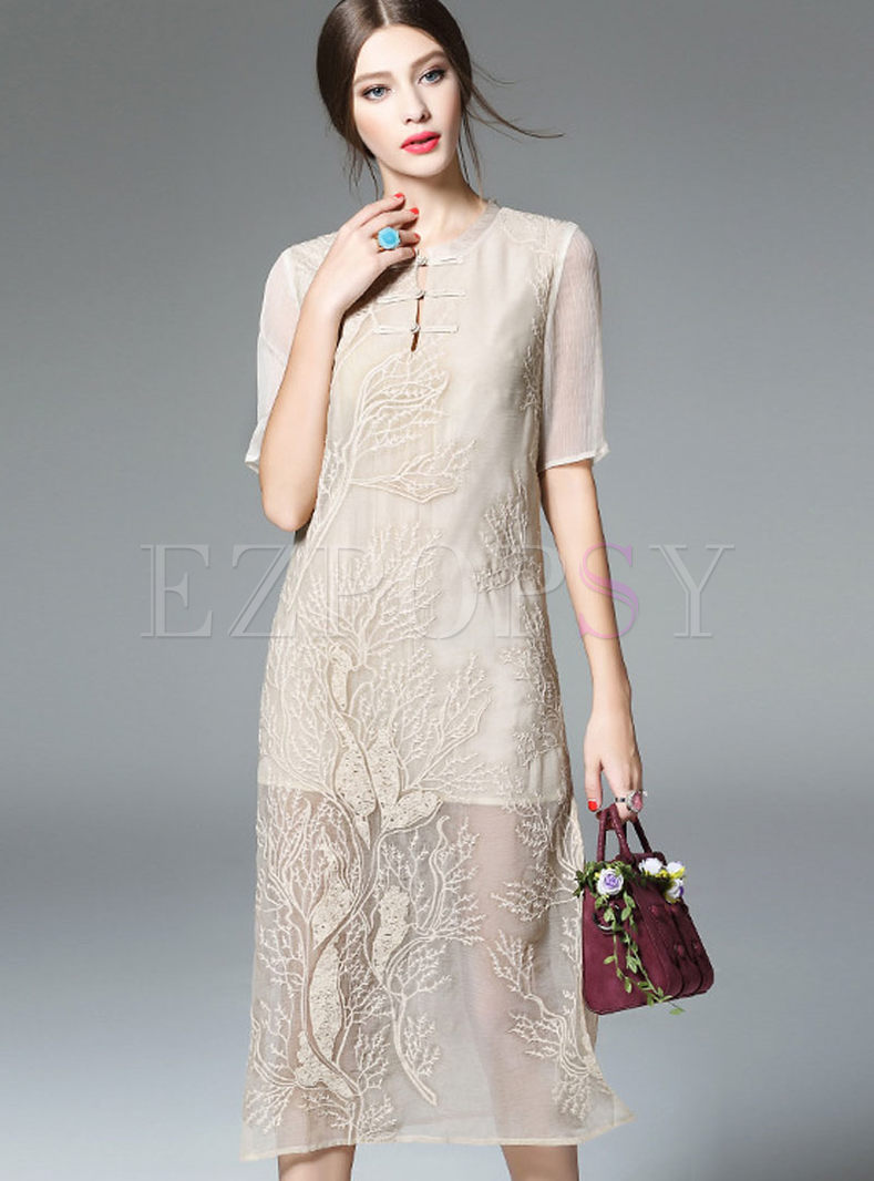 Dresses | Maxi Dresses | Pure Color Embroidery Improved Cheongsam Loose ...