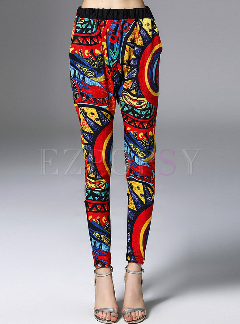 Pants | Pants | Chic Abstract Print Elastic Waist Harem Long Pants