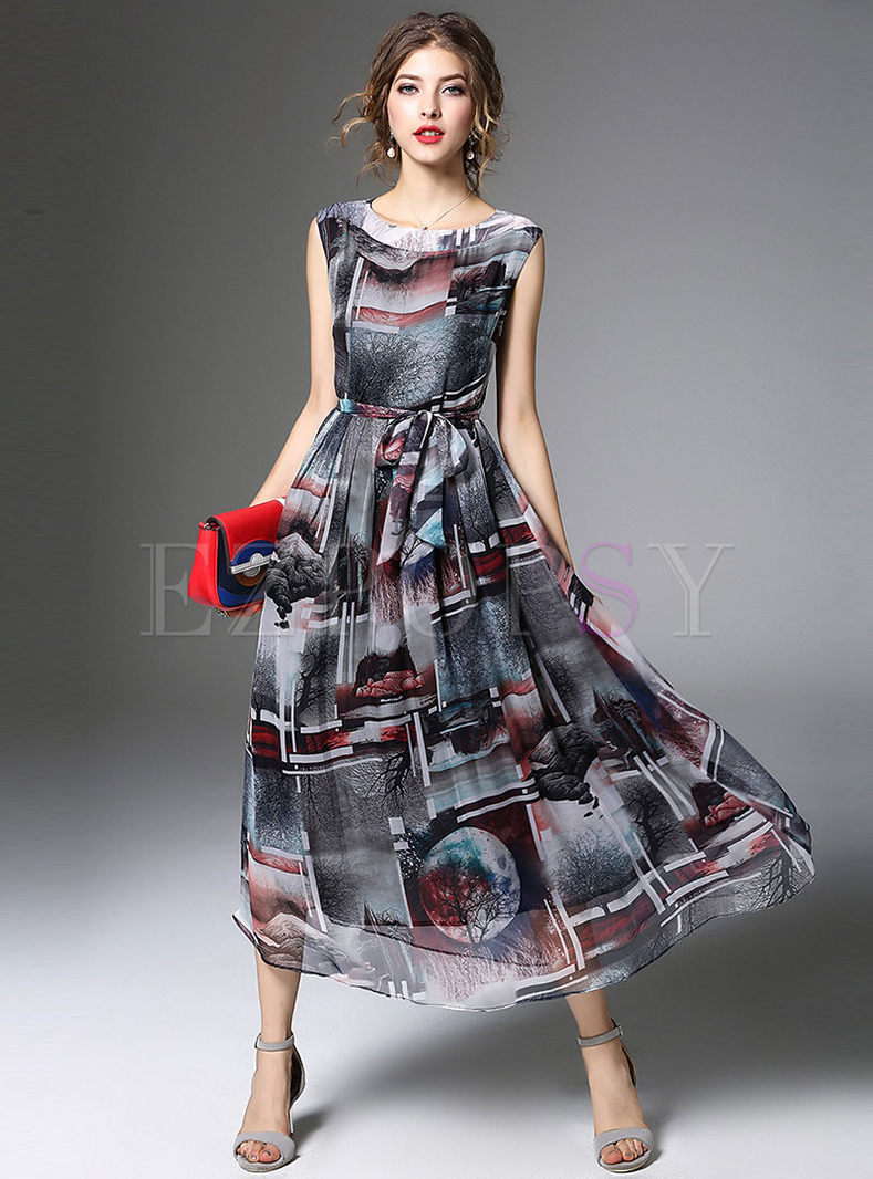 Dresses | Maxi Dresses | Vintage Geometric Print High Waist Maxi Dress