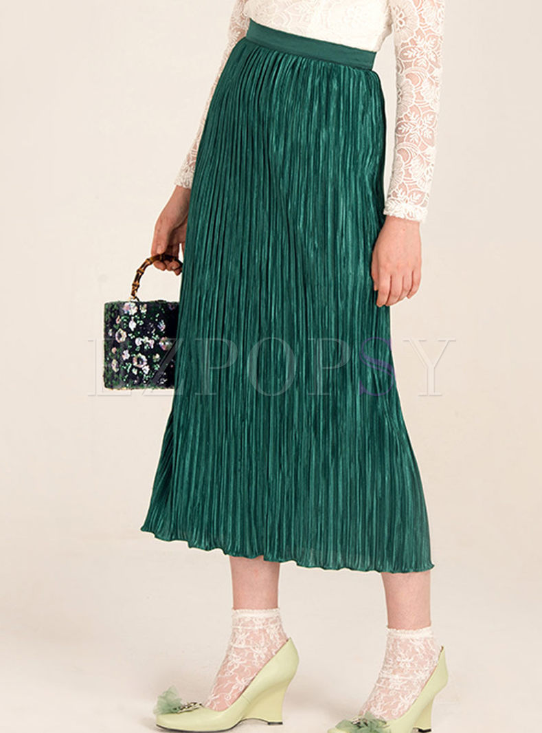Loose Fitting Fold Pure Color Skirt