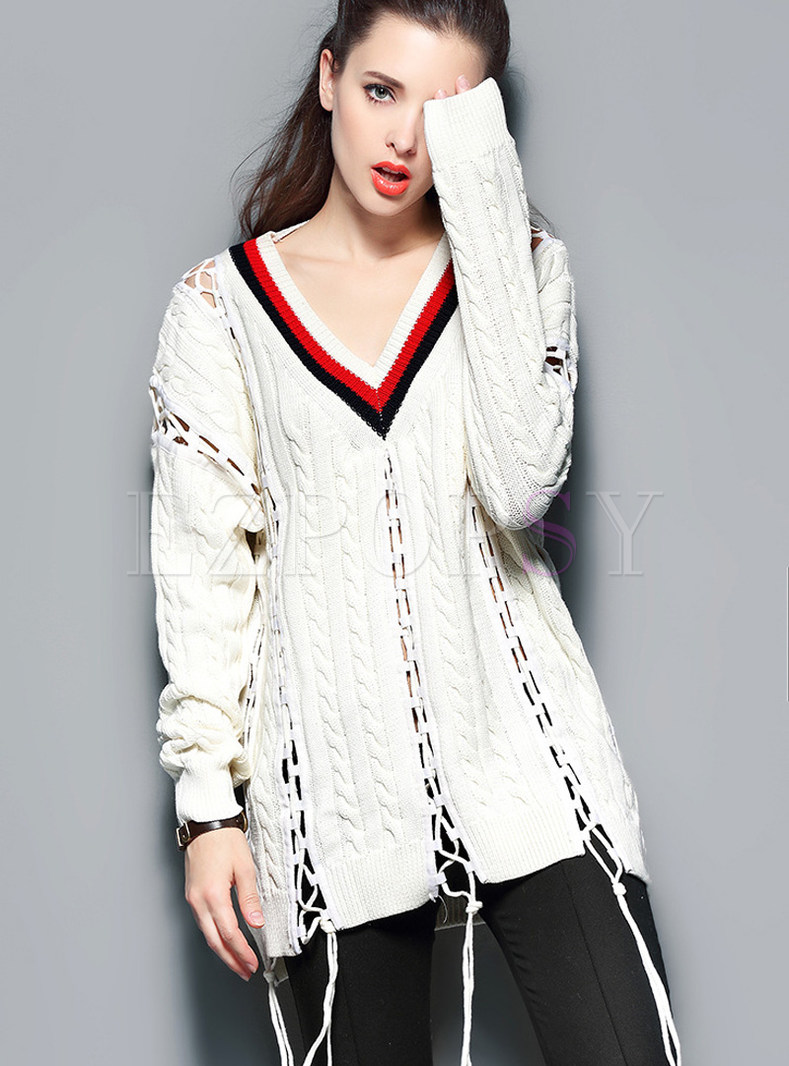 Tops | Sweaters | Fashion Colleage Loose Pure Fringed Sweater