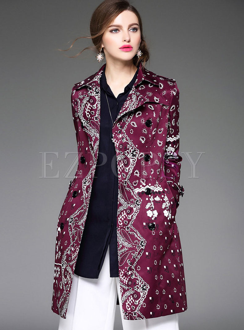 Outwear | Trench Coats | Floral Printed Beam Waist Lapel Trench Coat