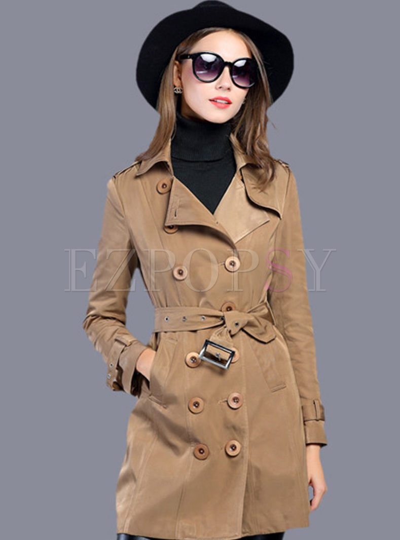 Fashionable Double Breasted With Belt Trench Coat