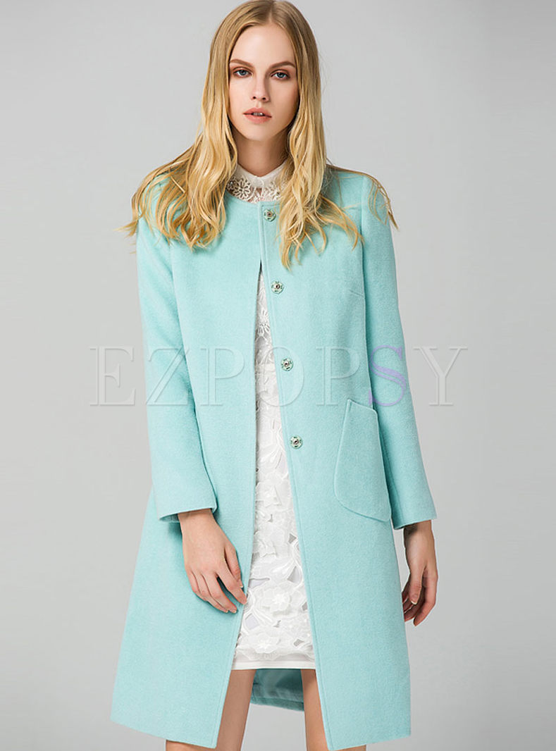 Sweet Candy Color Single-Breasted Pocket Patch Coat