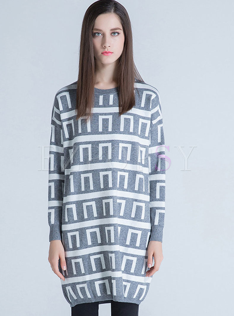 Loose Geometric Print Knitted Sweater