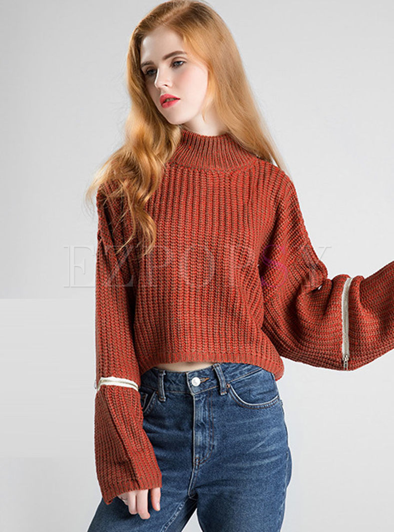 Vintage High Neck Hit Color Sweater