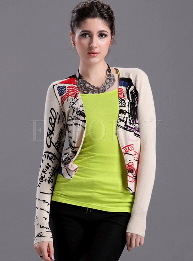 Letter Floral Cardigan Causal Coat
