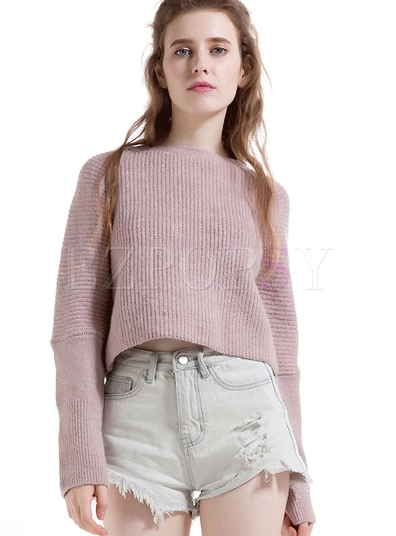 Pink Slash Neck Brief Pullover Sweater