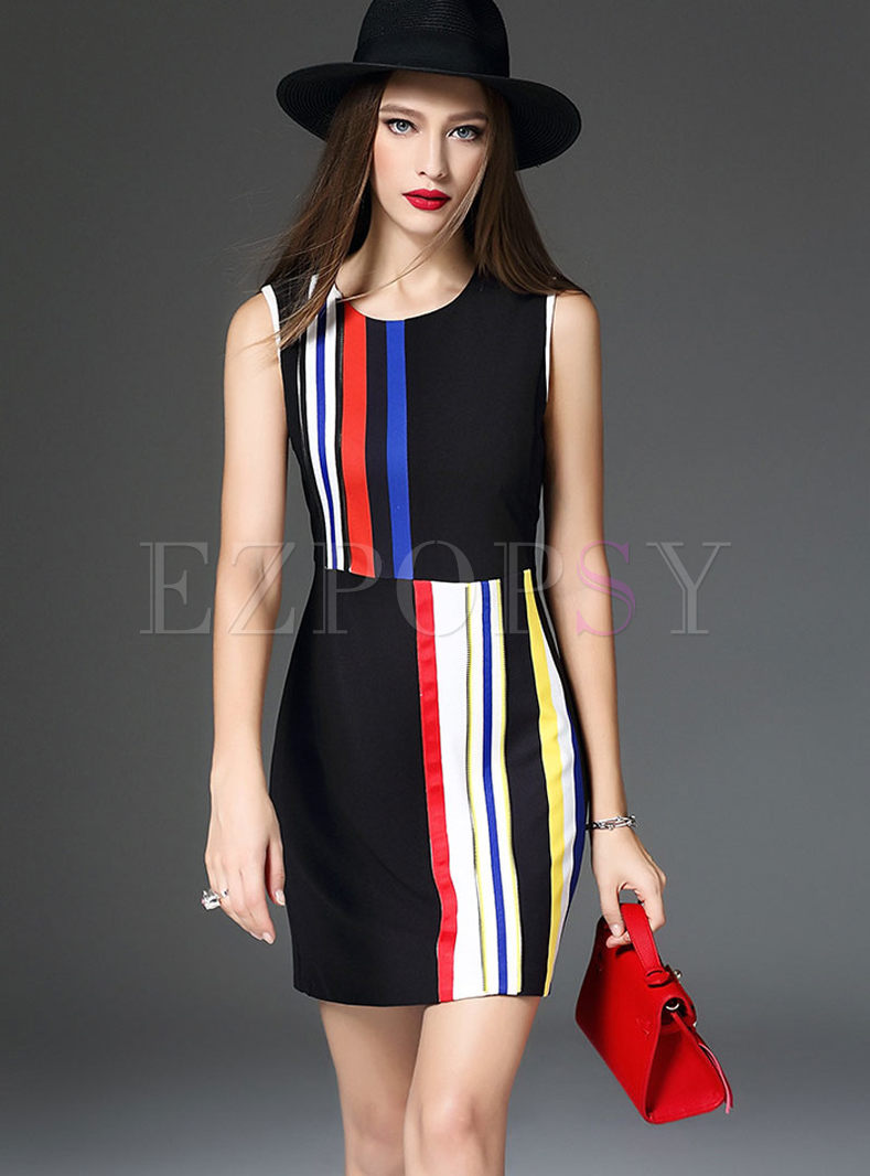 Fashion Stitching Stripe Bodycon Dress