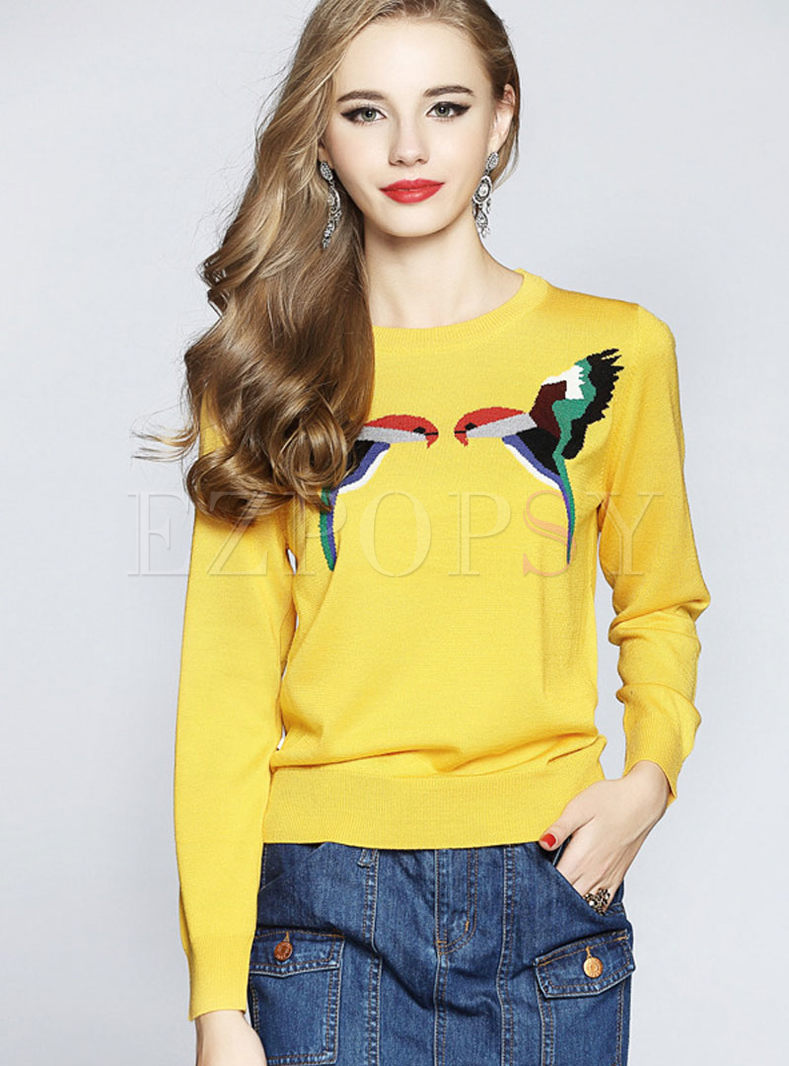 Solid Embroidery Pullover Sweatershirt 