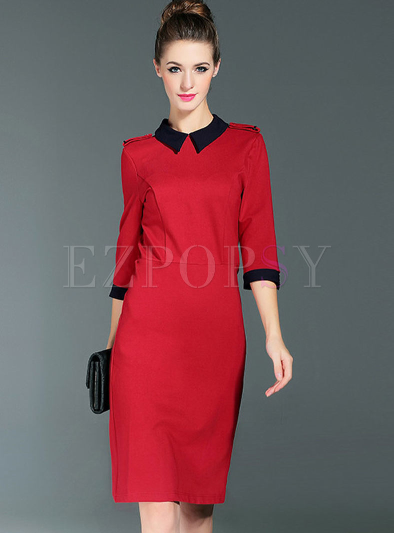 Dresses | Bodycon Dresses | Work Color-matched Lapel Skinny Dress