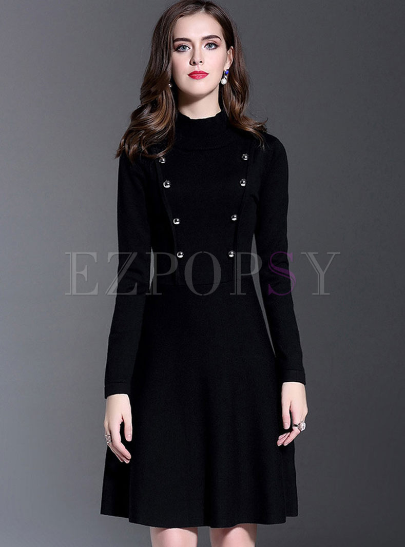 Brief Double-Breasted Waist Slim Knitted Dress