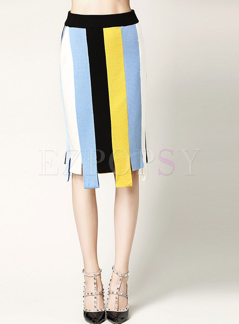 Chic Stripe Hit Color Asymmetrical Skirt
