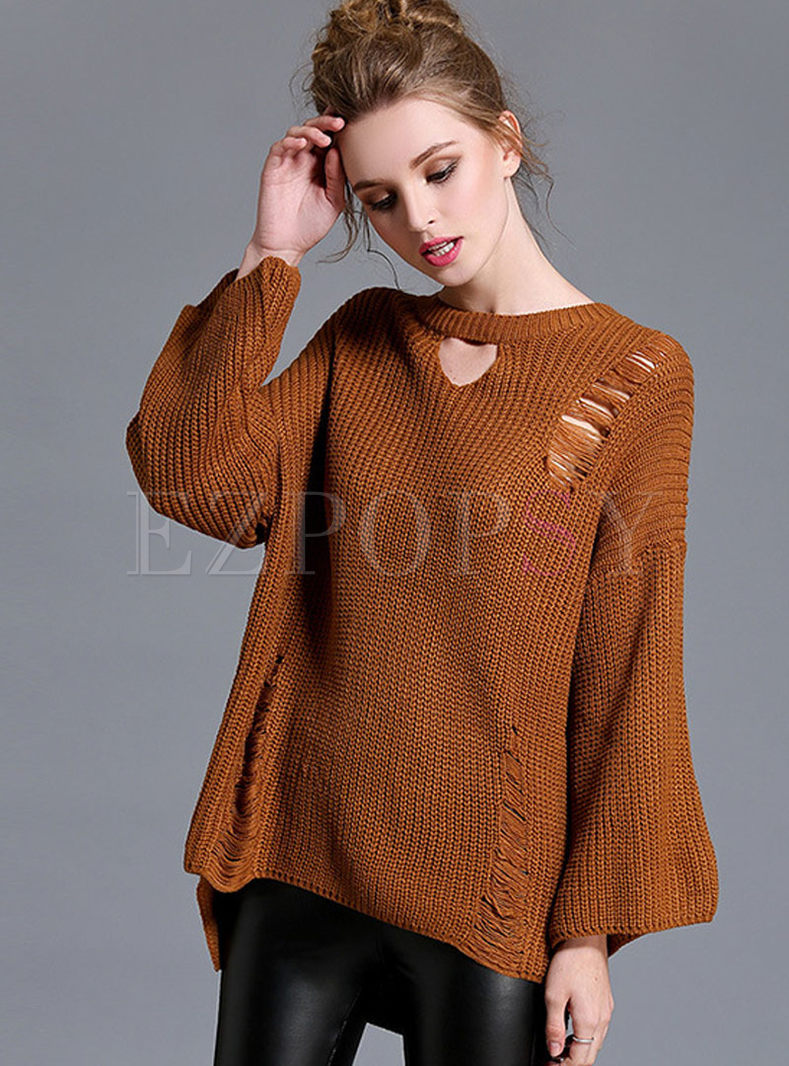Tops | Sweaters | Casual Loose Hollow Flare Sleeve Sweater