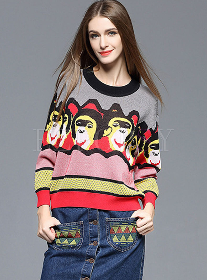 Chic Cute Print Loose Sweater 